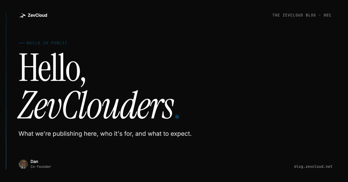 A cloud, a code editor, and a window on a clean white surface, with the ZevCloud mark in the top-left.