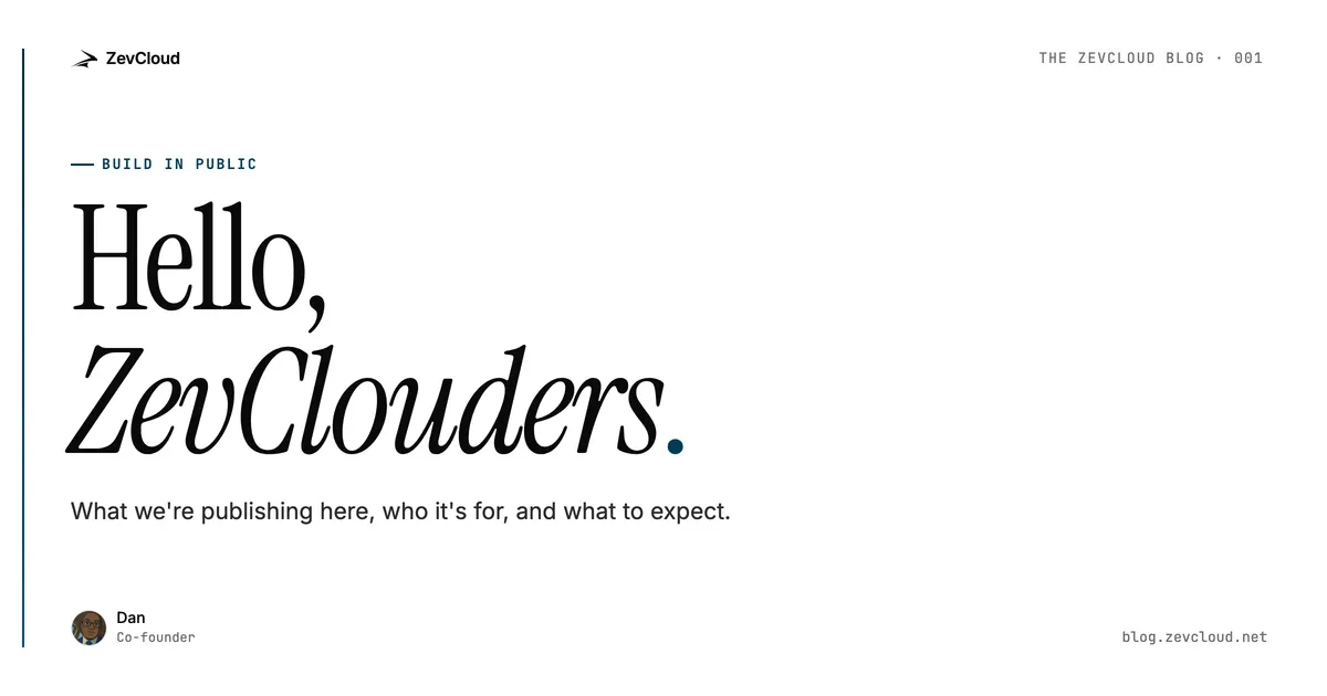 A cloud, a code editor, and a window on a clean white surface, with the ZevCloud mark in the top-left.